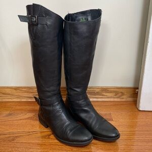 SAM EDELMAN Black Leather 7M Painter Tall Riding Boot Leather Back Zip Round Toe